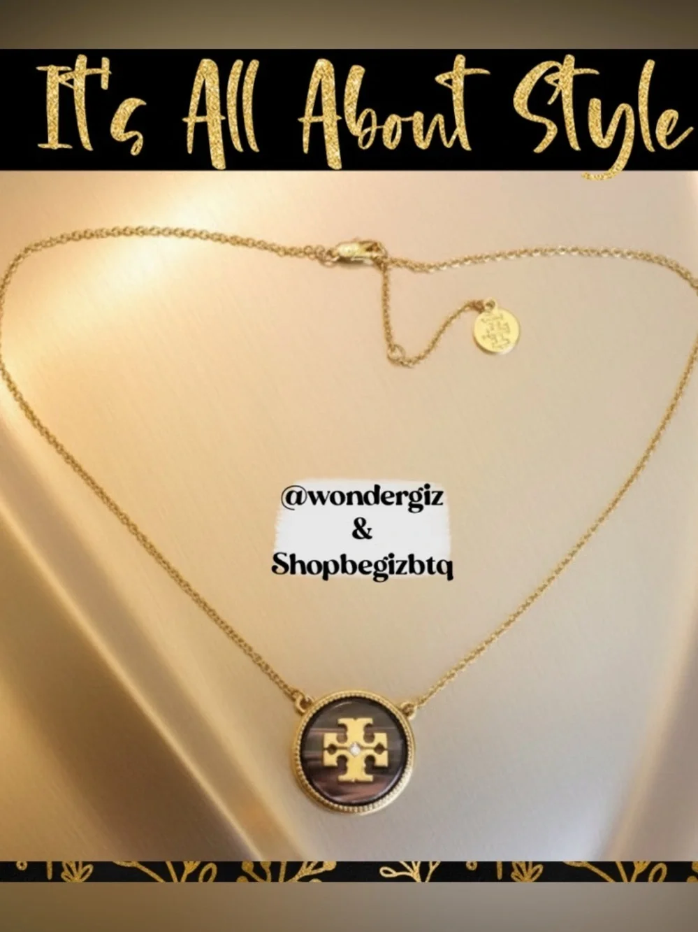 Authentic Tory Burch Semi Precious Agate Pendant Necklace